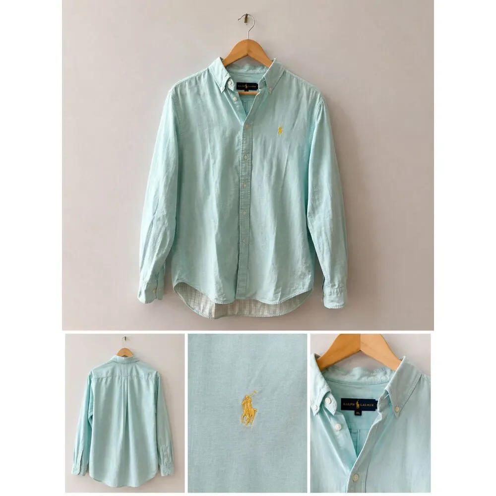 Polo Ralph Lauren Boys XL Oxford Button-Down Shirt Mint Blue Long Sleeve